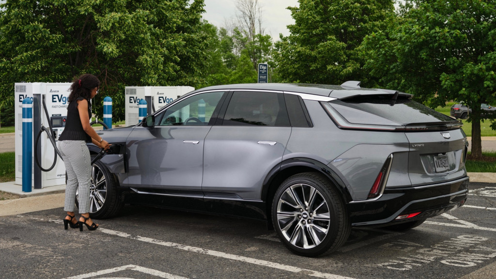 2023 Cadillac Lyriq at EVgo DC fast-charging station.