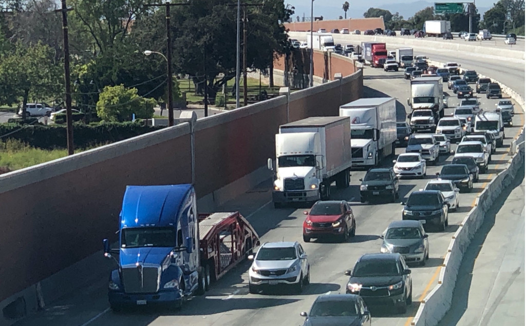 Big rigs in traffic