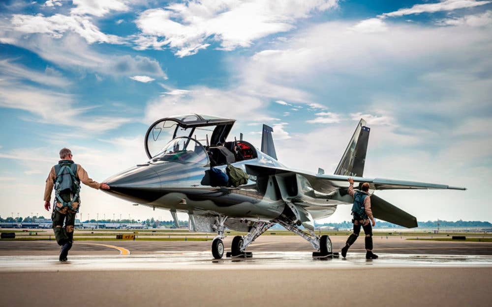 Pilots pre-flight Boeing's T-X prototype aircraft. (Boeing)