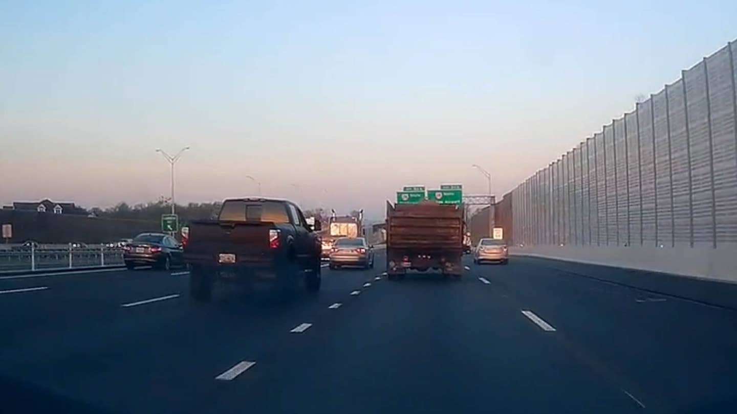 Watch a Coal-Rolling Lifted Truck Driver Tailgate Their Way Into a Stupid Crash