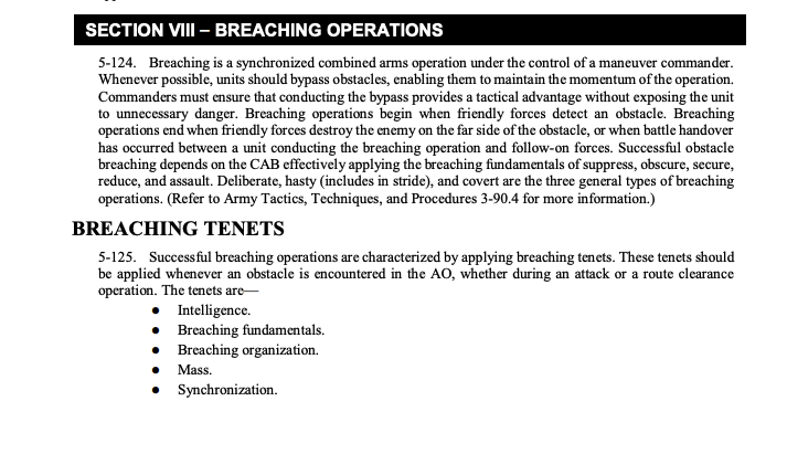 How the U.S. Army defines breaching operations. (Armor and Mechanized Infantry Company Team manual chart)