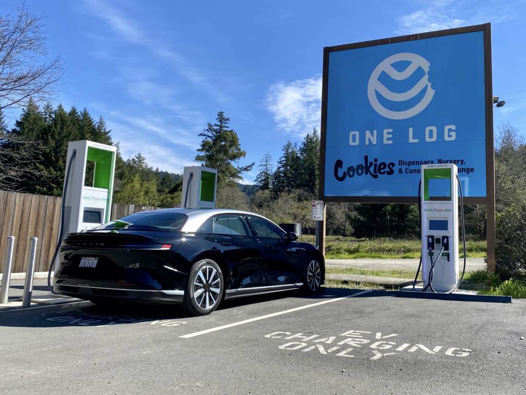 2022 Lucid Air fast-charging in Garberville, CA