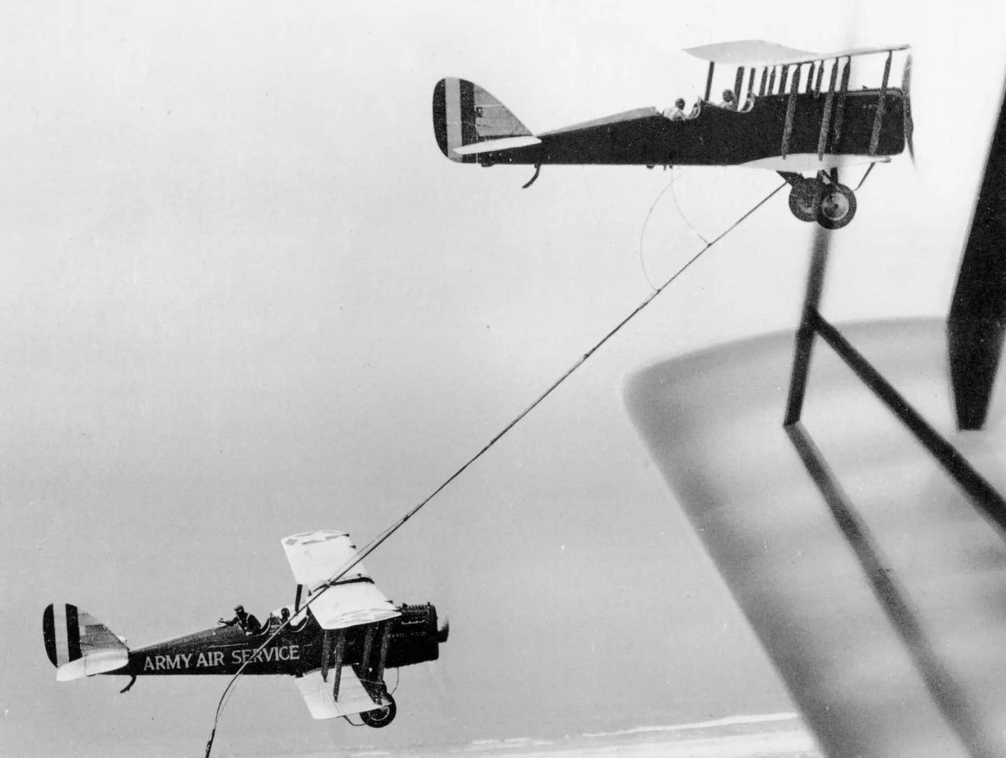 A picture of the two modified DH-4Bs during the aerial refueling test on June 27, 1923. <em>USAF</em>