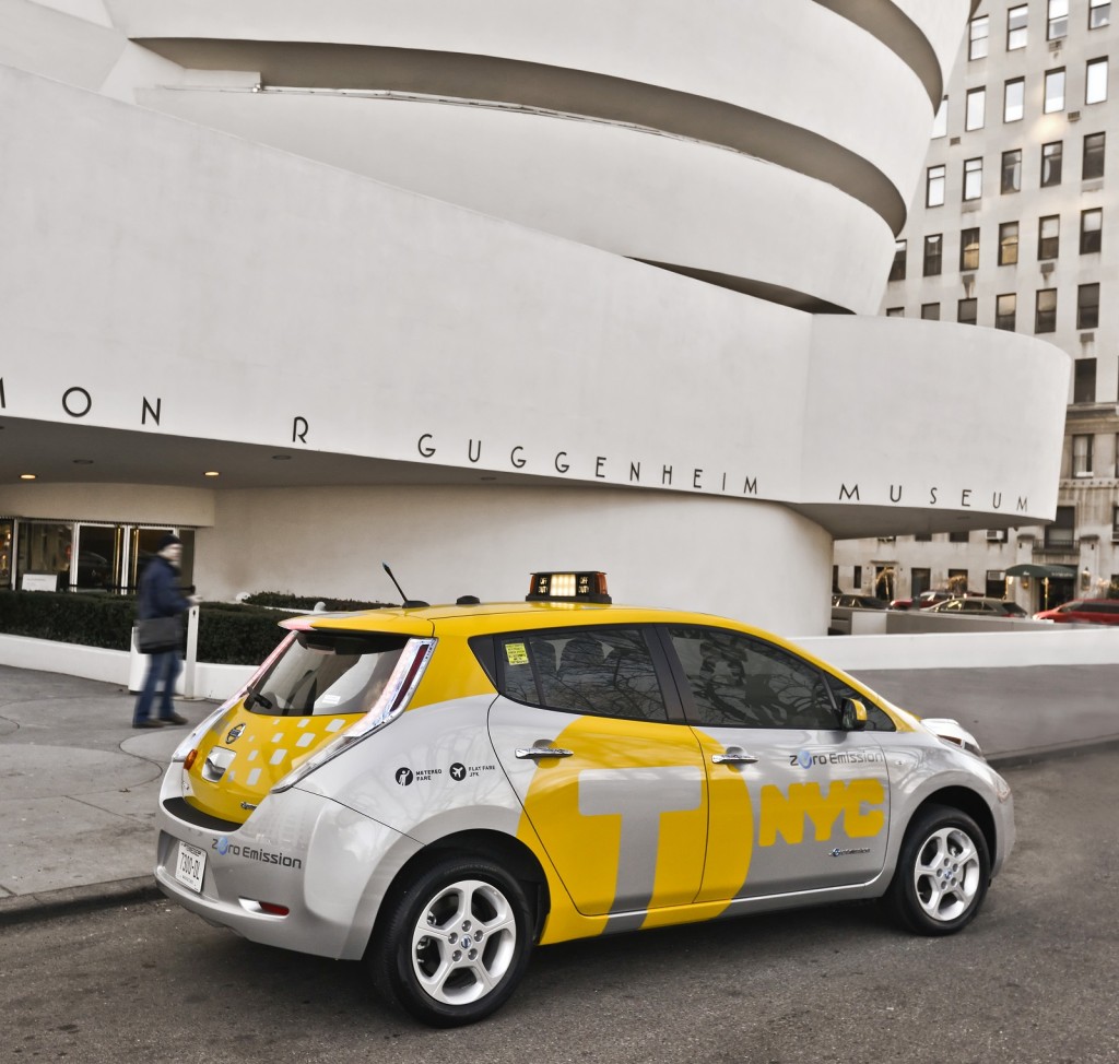 2013 Nissan Leaf electric car tested as taxi in New York City, April 2013