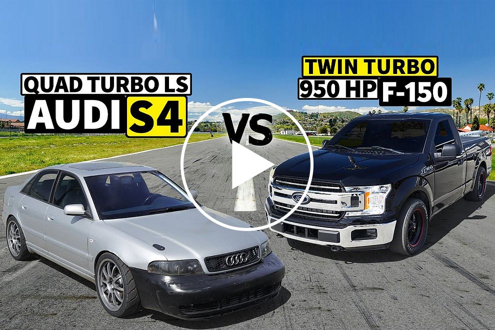 American V8 Drag Race: LS-Swapped Audi S4 Vs. Twin-Turbo Ford F-150