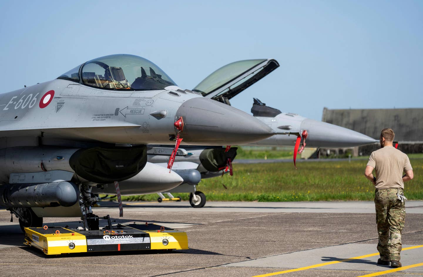 Danish Air Force F-16s. Denmark is one of the country in line to help train Ukrainian pilots to fly the Viper. (Photo by BO AMSTRUP/Ritzau Scanpix/AFP via Getty Images)