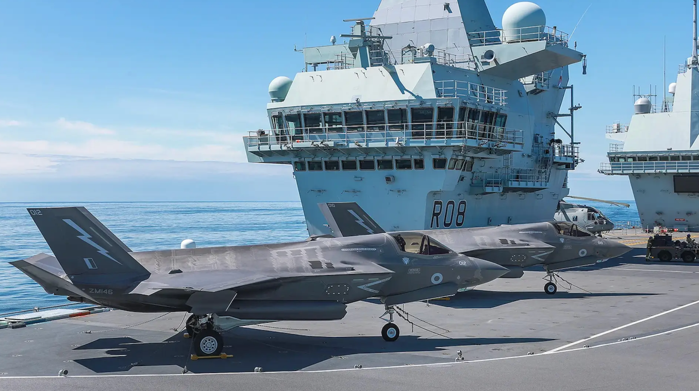 A pair of British F-35Bs on the deck of HMS <em>Queen Elizabeth</em>. <em>Crown Copyright</em>