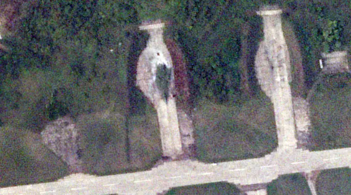 A close-up of a Planet Labs satellite image showing the burned remains of a Russian Tu-22M3 Backfire bomber destroyed during a Ukrainian drone attack last week at the Stoltsy-2 airbase in Russia. <em>PHOTO © 2023 PLANET LABS INC. ALL RIGHTS RESERVED. REPRINTED BY PERMISSION</em>