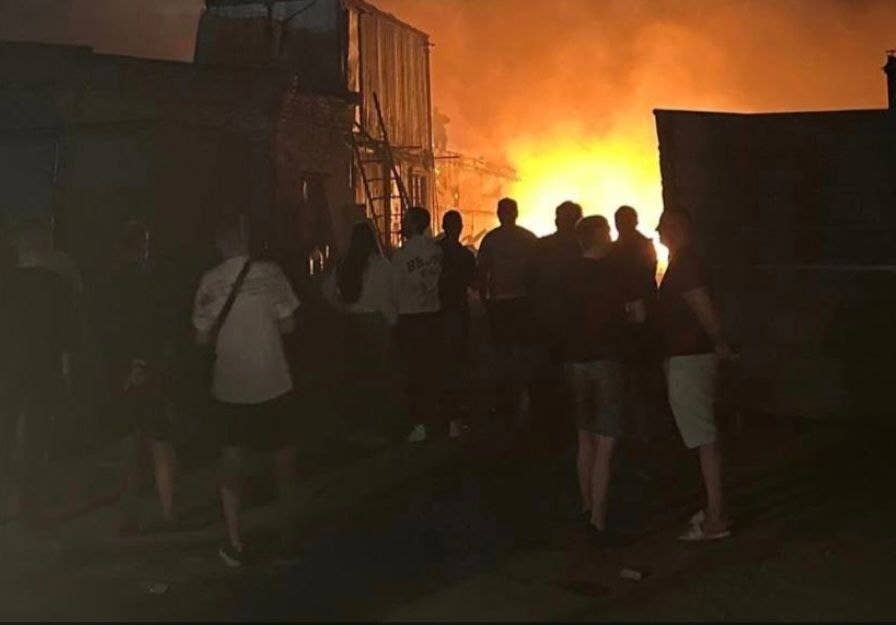 A car repair shop fire near Domodedovo, a Moscow suburb, caught fire officials say. (Via VChK-OGPU Telegram channel)