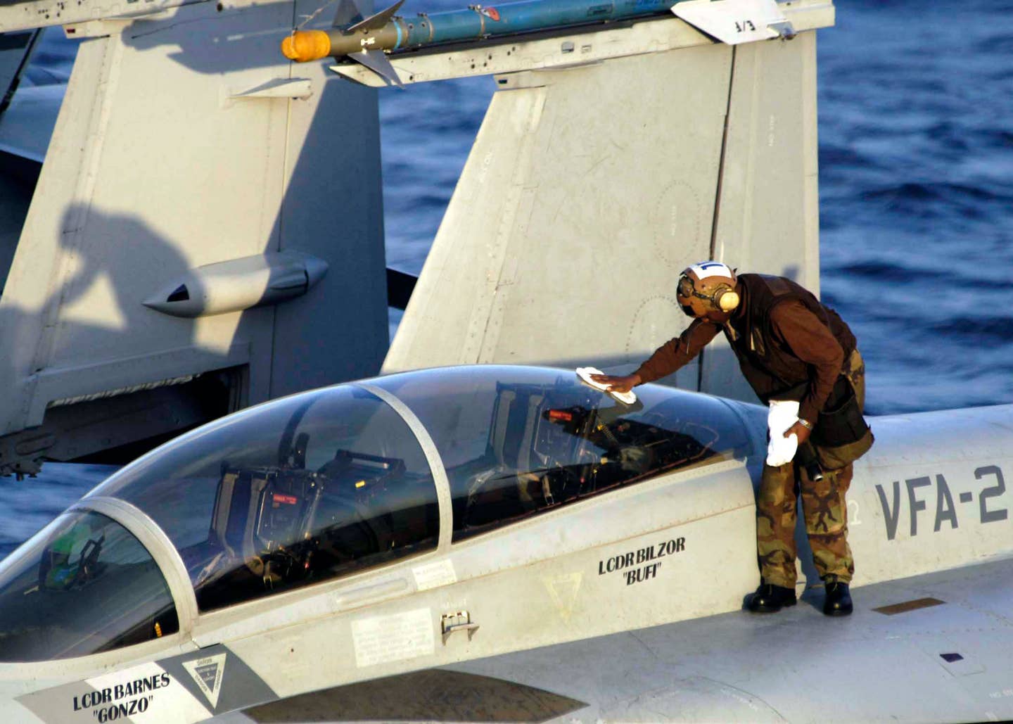 Gonzo and Buff on this F/A-18F. (U.S. Navy photo by Photographer's Mate Airman Nicholas B. Morton)