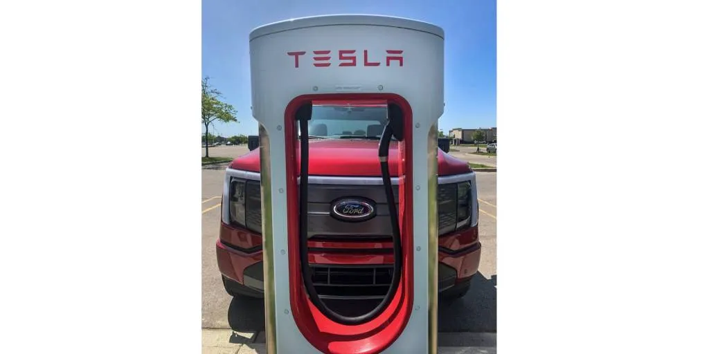 Ford F-150 Lightning at Tesla Supercharger