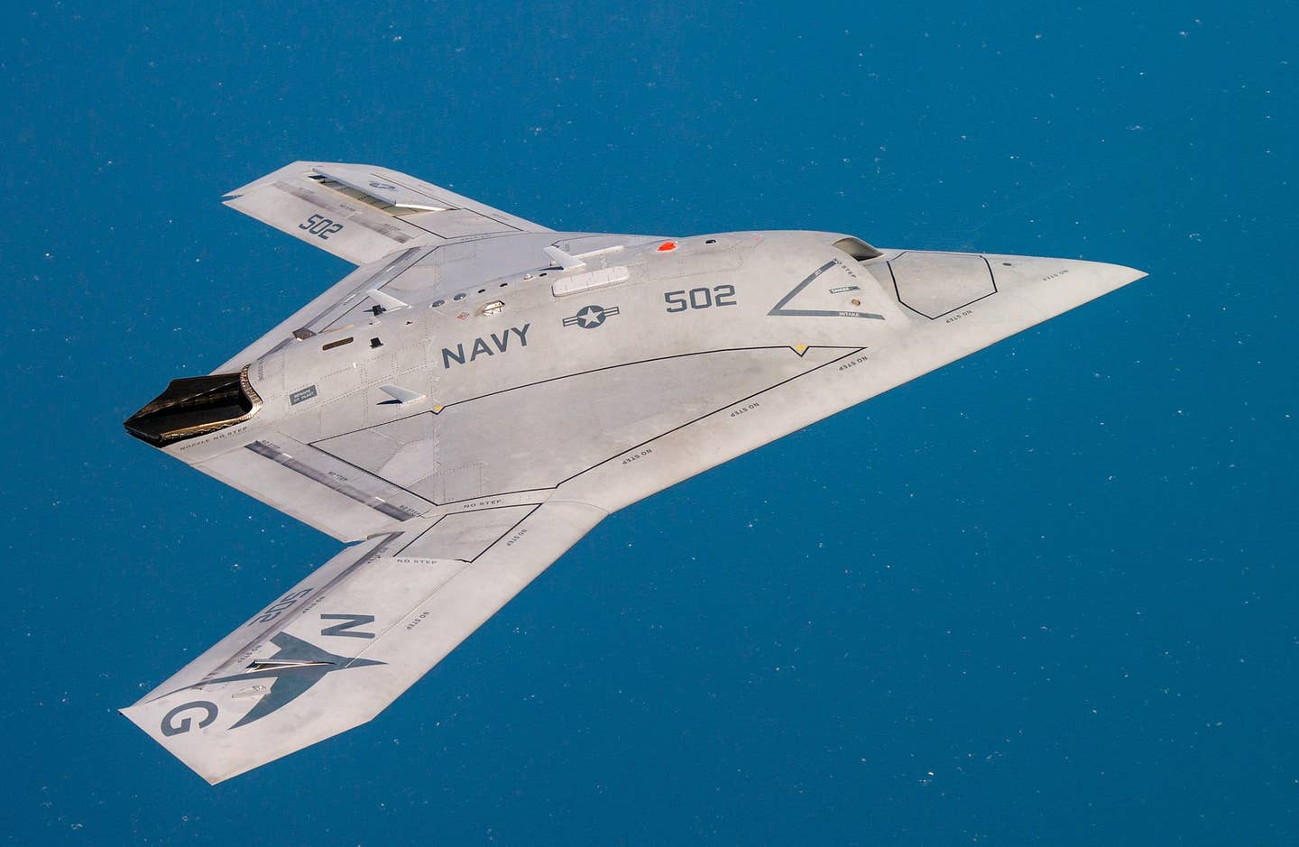 Northrop Grumman's much larger X-47B that also featured a 'cranked kite' planform. <em>USN</em>