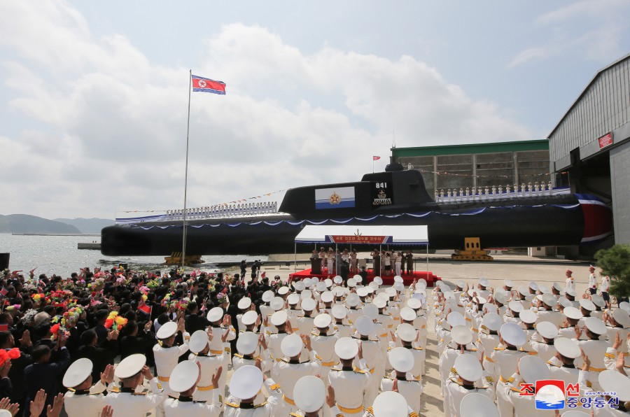 The boat's Romeo-class origins are more clear in this image. Note it appears the submarine's rudder and screw have been totally photoshopped out of the image. (KCNA)