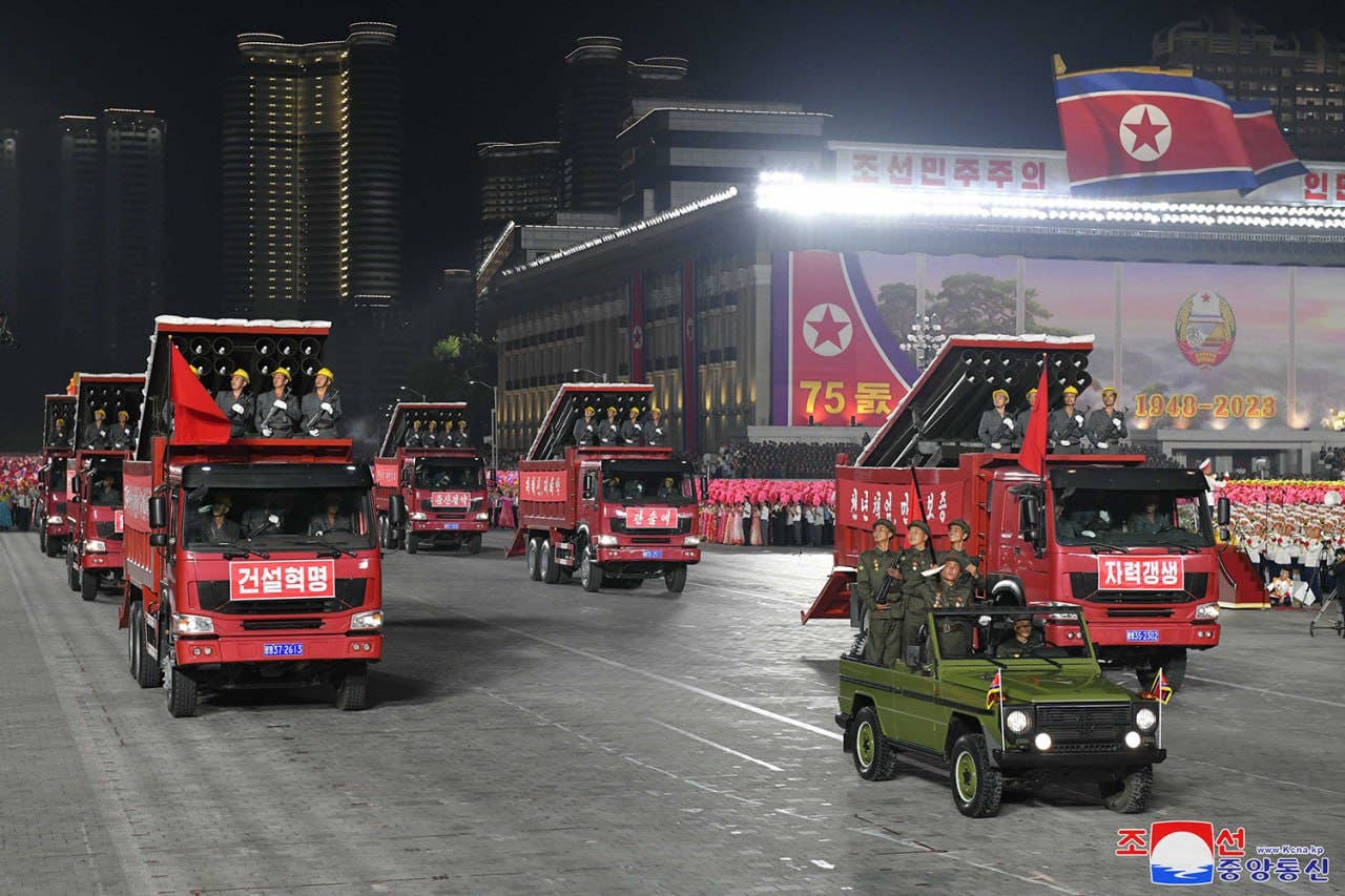 Fake dump trucks that can have rocket artillery concealed inside. KCNA