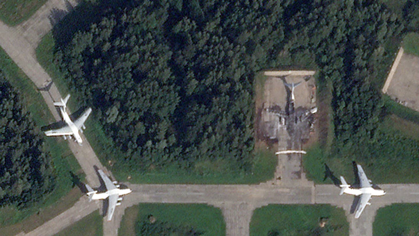 Another fully burned out Il-76 is seen at the base. <em>PHOTO © 2023 PLANET LABS INC. ALL RIGHTS RESERVED. REPRINTED BY PERMISSION</em>