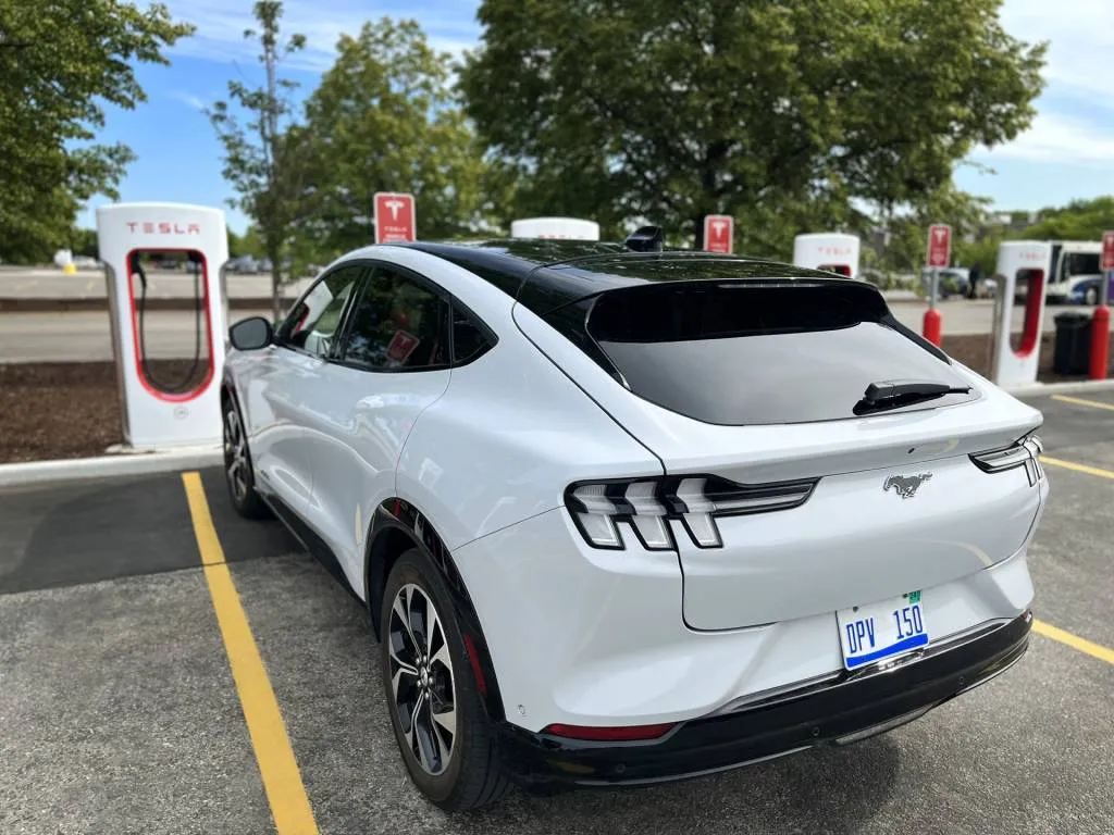 Ford Mustang Mach-E at Tesla Supercharger