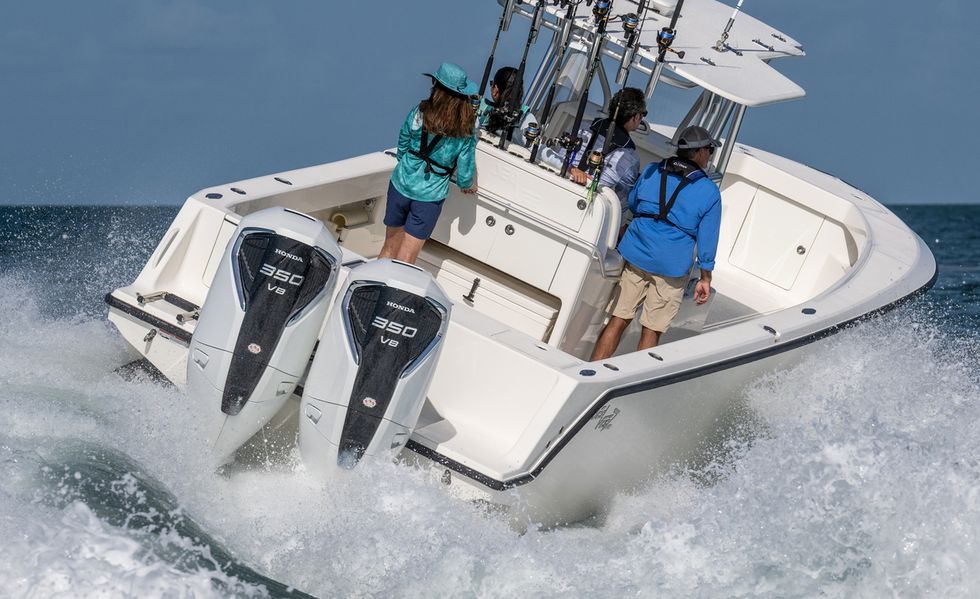 twin honda bf350 outboards on a seavee boat