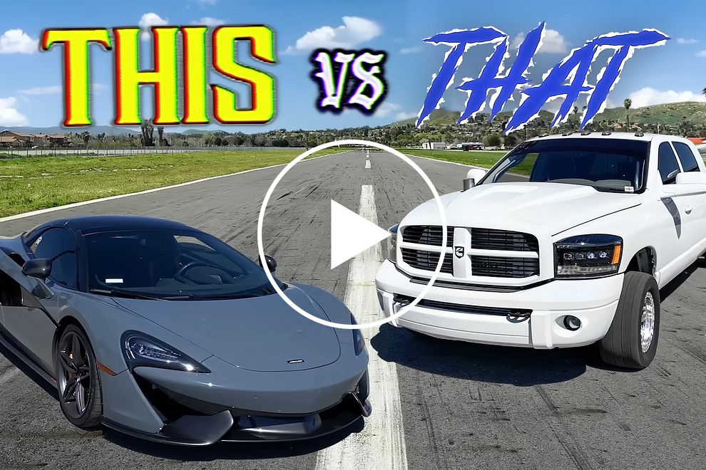 Drag Race Mismatch: 1,300-HP Ram Pickup Vs. Bone Stock McLaren 570S