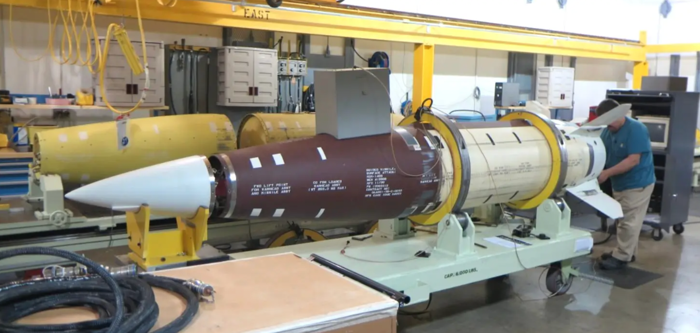 Work is conducted on a U.S. Army ATACMS missile. <em>U.S. Department of Defense</em>