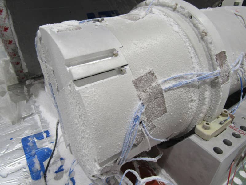 A picture of W80-4 Environmental Test Unit 1 (ETU 1) undergoing extreme cold testing. <em>Sandia National Laboratories</em>