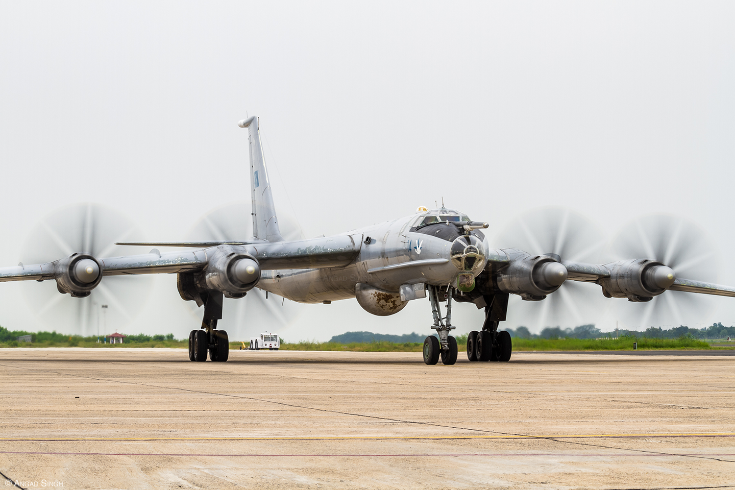 A very weathered Tu-142 returning to the ramp after half a day patrolling the Indian Ocean. <em>Angad Singh</em>