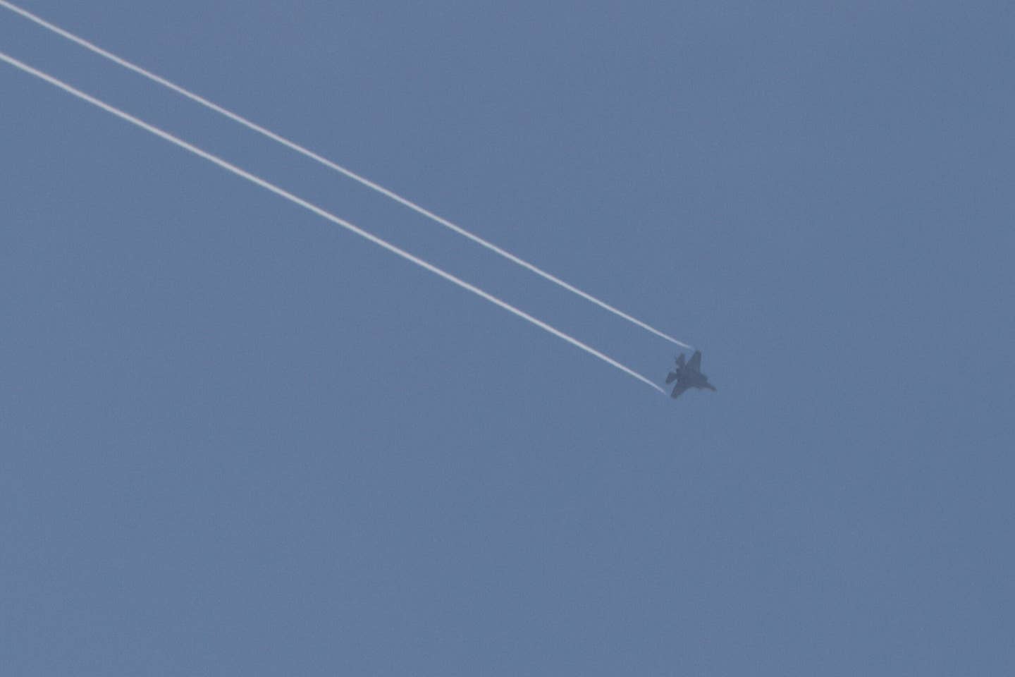 A photo taken from the southern Israeli city of Sderot shows an F-35I over the northern Gaza Strip, on October 29, 2023, amid ongoing battles between Israel and the Palestinian Hamas movement. <em>Photo by JACK GUEZ/AFP via Getty Images</em>