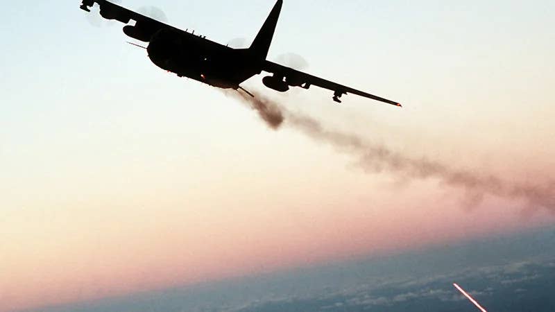 An AC-130 fires at targets down below. <em>USAF</em>