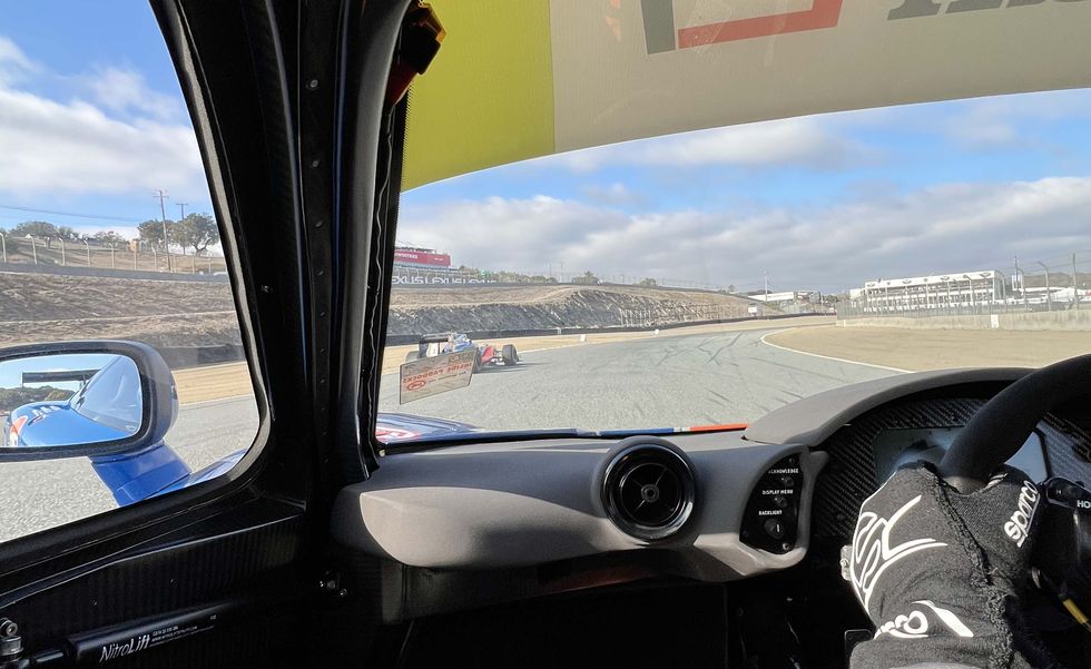 a view of a road from inside a car