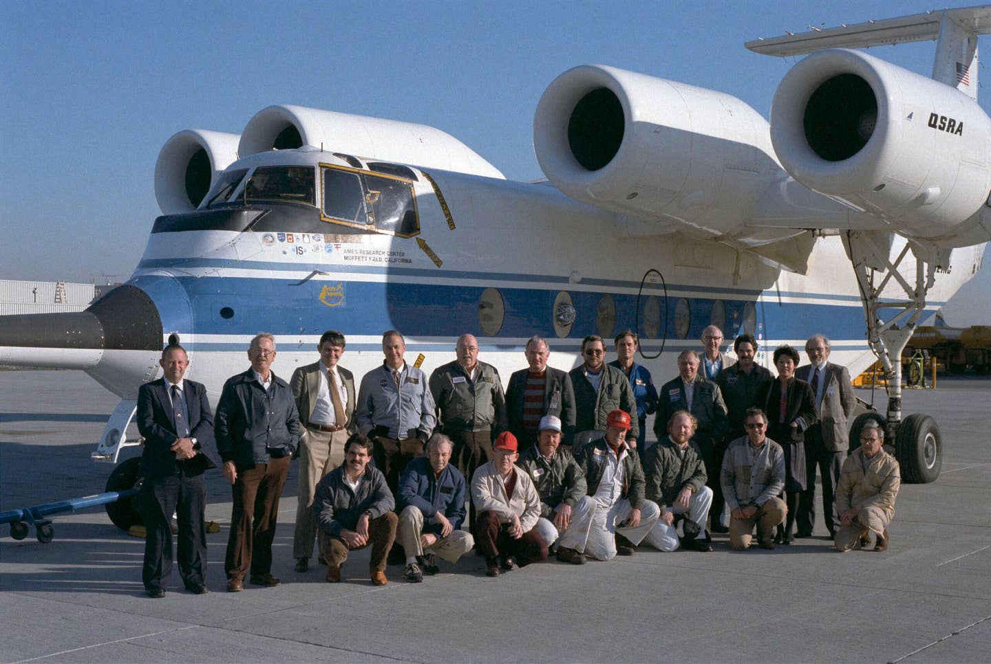 QSRA test team participants gathered for the 400th flight of the aircraft in December 1985. <em>NASA</em>