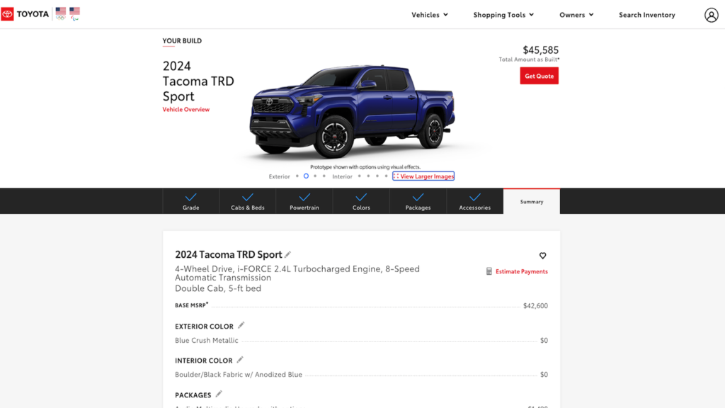 Here’s the 2024 Toyota Tacoma Configurator Before You’re Supposed to Play With It