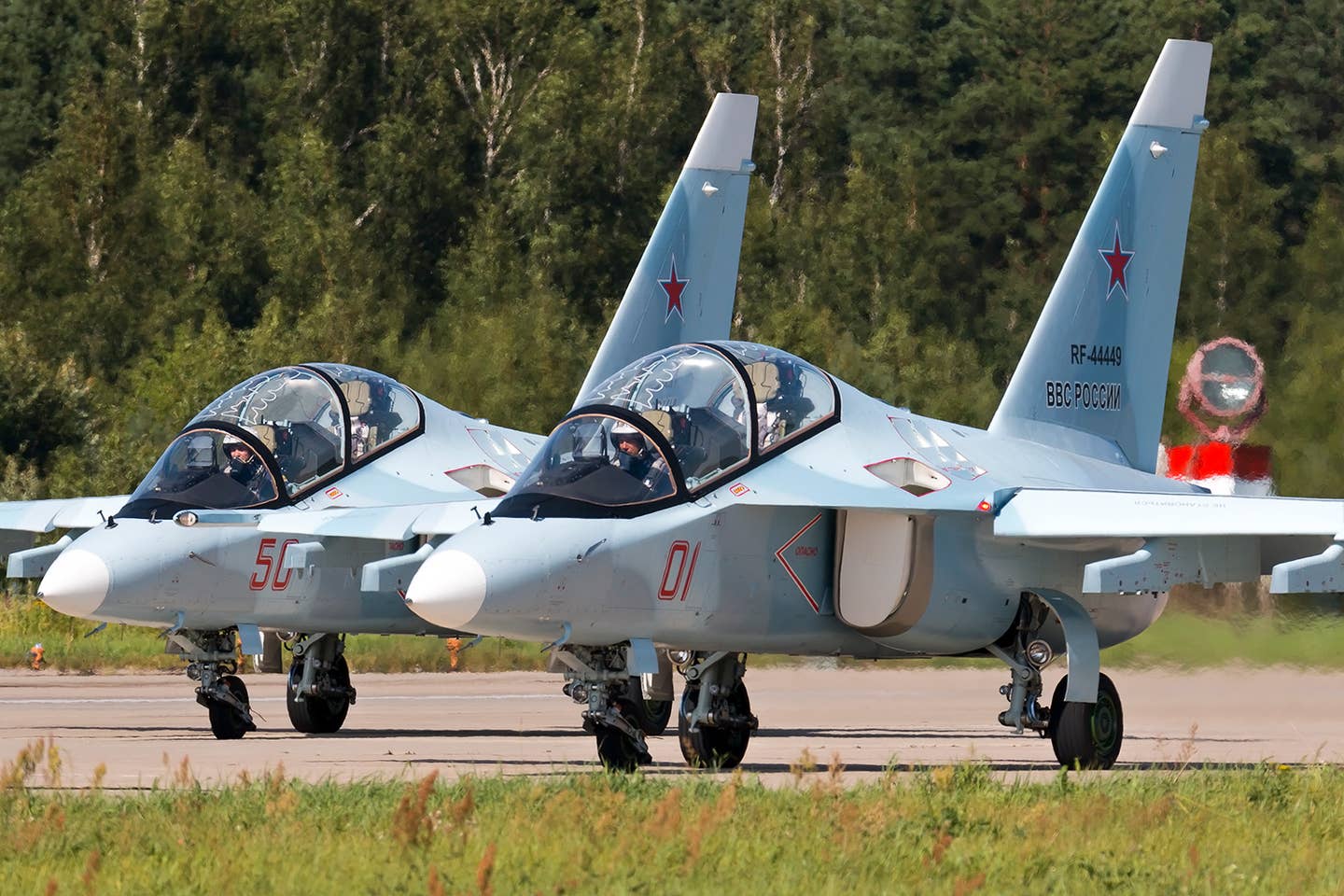 A pair of Russian Aerospace Forces Yakovlev Yak-130 Mitten trainers. <em>Dmitry Terekhov/Wikimedia Commons</em>