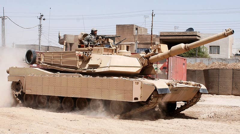 M-19 ARAT bricks seen on the side of an Abrams. <em>EBAD</em>