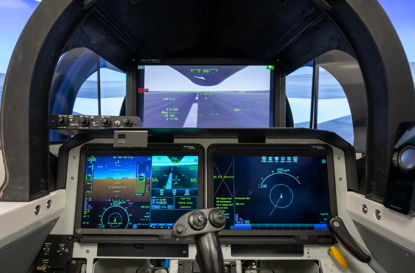 A graphic render of the inside of the X-59 cockpit including the XVS. <em>Lockheed Martin</em>