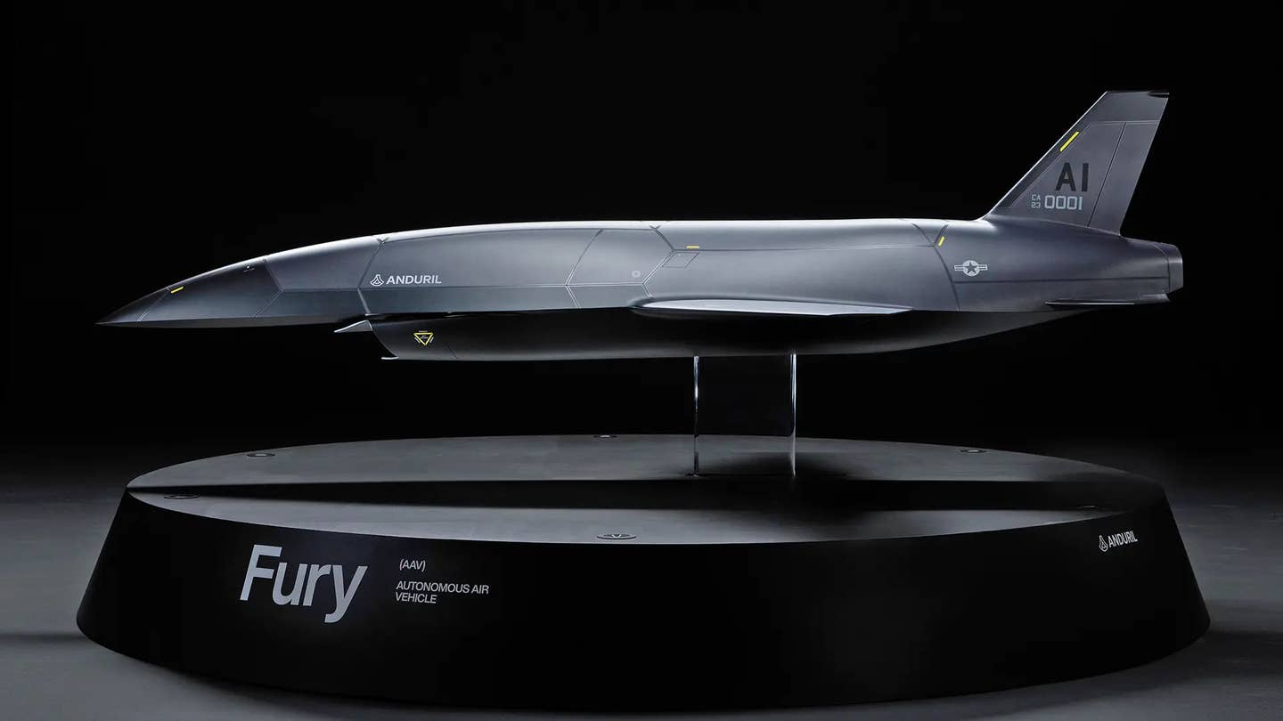 A rendering of Anduril's stealthy Fury drone. The company has not yet disclosed how exactly it is contributing to the CCA program. <em>Anduril</em>