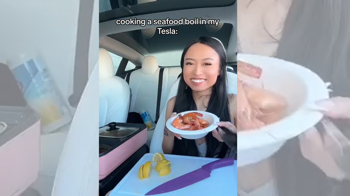 Woman Goes Viral for Turning Her Tesla Model 3 Into a Rolling Kitchen