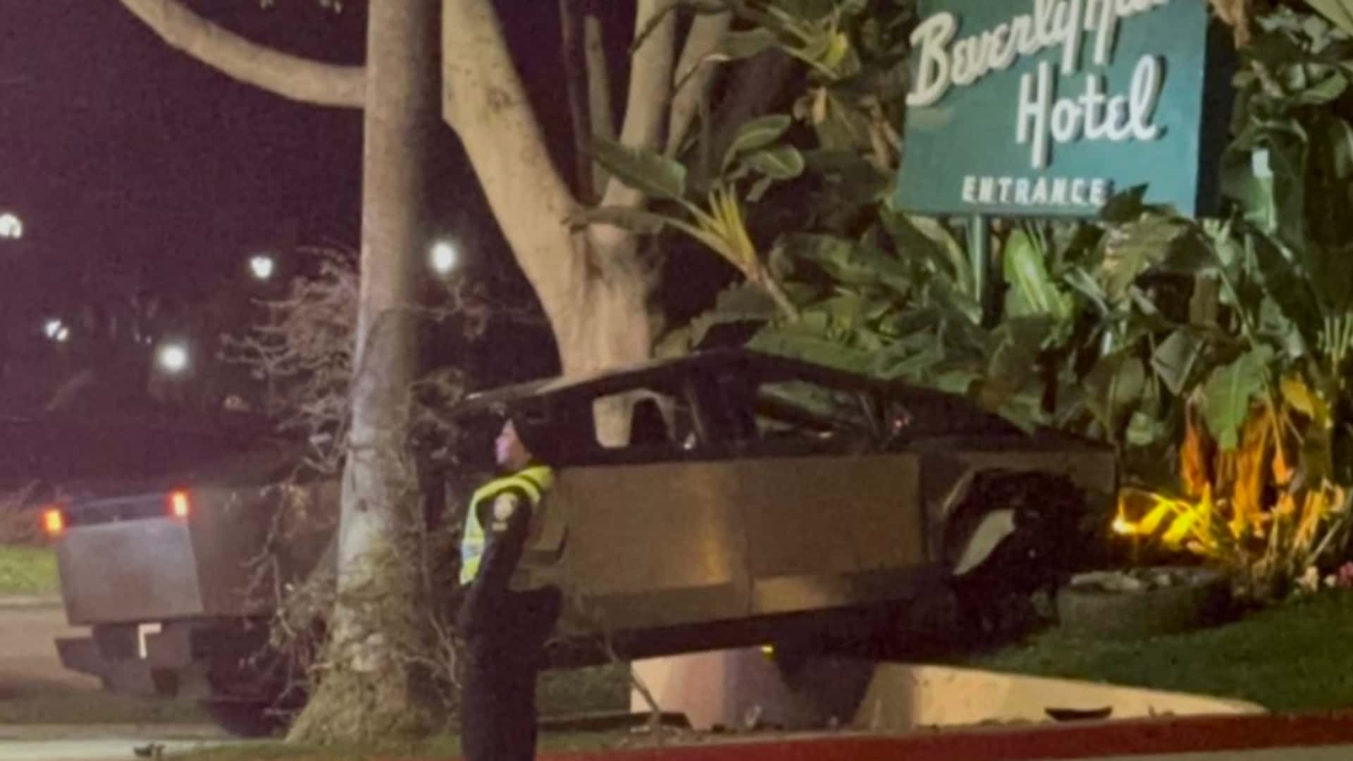 Tesla Cybertruck Crashes Into Cement Wall Outside Of Beverly Hills Hotel