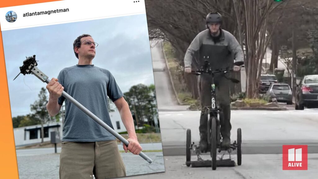 Atlanta Magnet Man Trawls Nails off the Streets With His Bike Trailer